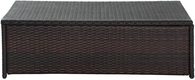 Pemberly Row 44" Glass Top Patio Coffee Table, Brown Finish, Outdoor Resin Wicker with Steel Frame, Tempered Glass Top, UV-Resistant, Stylish Outdoor Coffee Table for Patio or Garden Use
