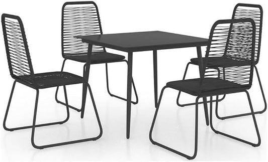 Afuera Living 5-Piece PVC Rattan Patio Dining Set, Powder-Coated Steel Frame, Square Glass Table, Black Finish, Lightweight, Space-Efficient Outdoor Furniture for Garden, Patio, or Terrace Dining