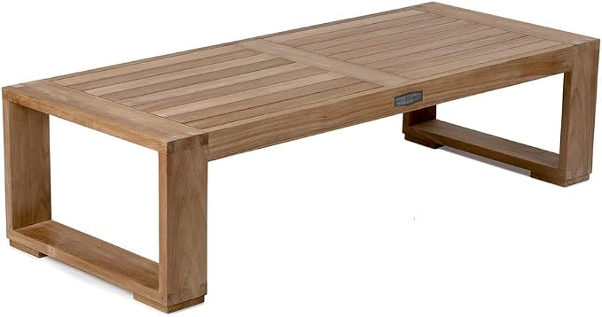 TITAN GREAT OUTDOORS Ash & Ember Sierra Grade A Teak Coffee Table, 16" Tall Outdoor Hand-Sanded Accent Table, 59.75"x24" Slated Tabletop, Reinforced with Finger Joints & Solid Brass Hardware