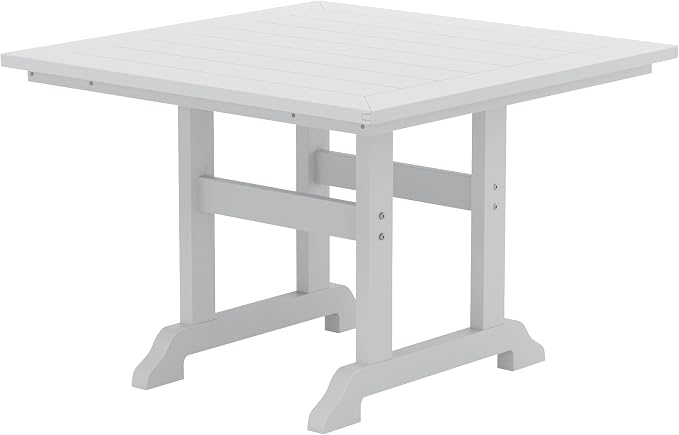 WestinTrends Malibu Outdoor Dining Table, All Weather Poly Lumber Adirondack 43" Trestle Square Patio Table with Umbrella Hole, White