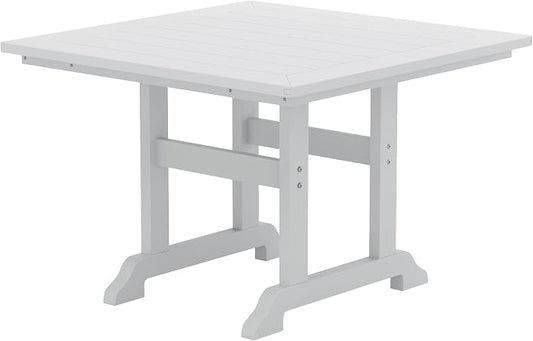 WestinTrends Malibu Outdoor Dining Table, All Weather Poly Lumber Adirondack 43" Trestle Square Patio Table with Umbrella Hole, White