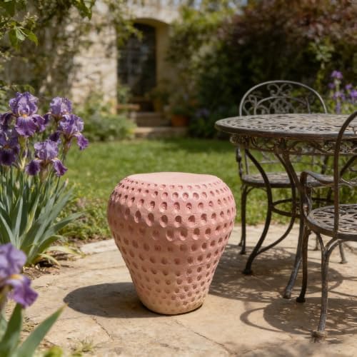 13.4" Oversized Resin Side Table, Strawberry Pink Fruit Stool Indoor Outdoor Plant Stand Statue Table, Waterproof Garden Decoration, Multi-Purpose Kids Seat Patio Furniture (Strawberry Pink)