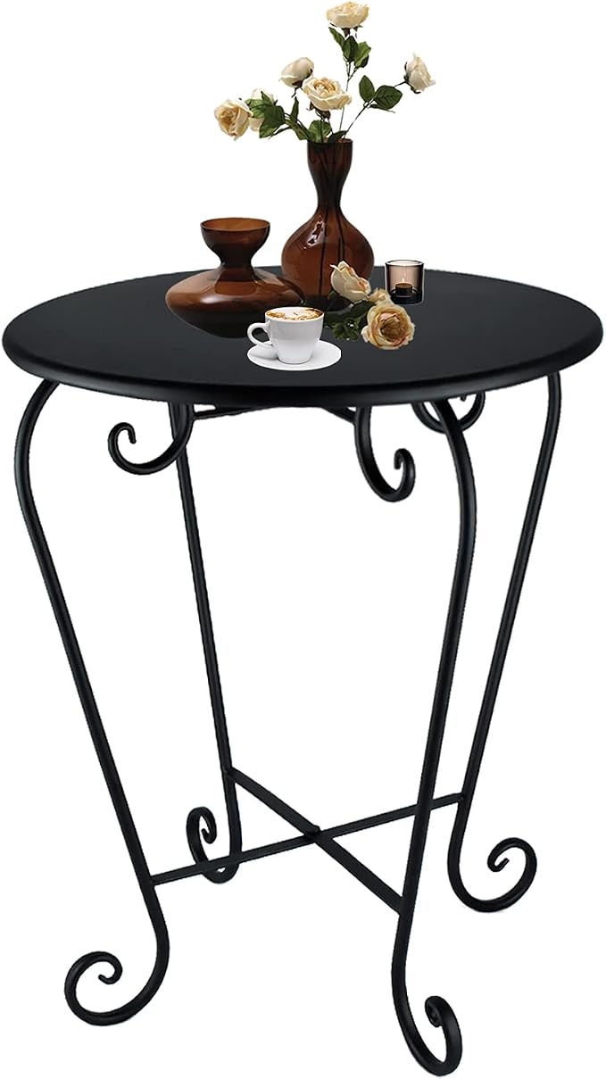 Small Patio Side Table,Round Metal Side Table,Weather Resistant Anti-Rust Outdoor Side Tables,Outdoor End Table for Garden,Porch,Balcony,Yard,Black
