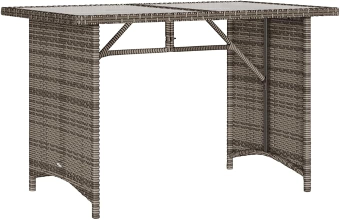 2 Piece Garden Dining Set with Gray Poly Rattan, Tempered Glass Tabletop, and Thickly Padded Cushions for Patio
