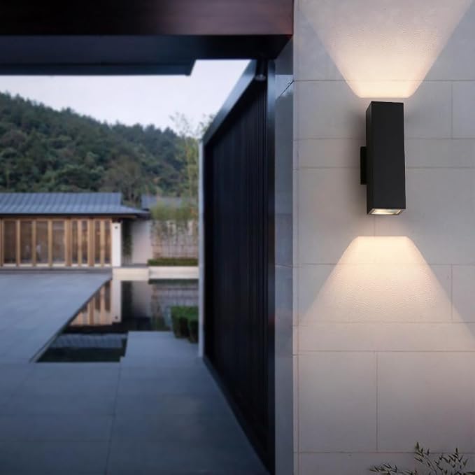 13" Black Square Modern Outdoor Wall Light Exterior Wall Sconce | E26 Base,UL listed,Aluminum Up and Down Lights Outdoor Exterior Wall Light Fixture Porch Light for House Garage Patio Garden