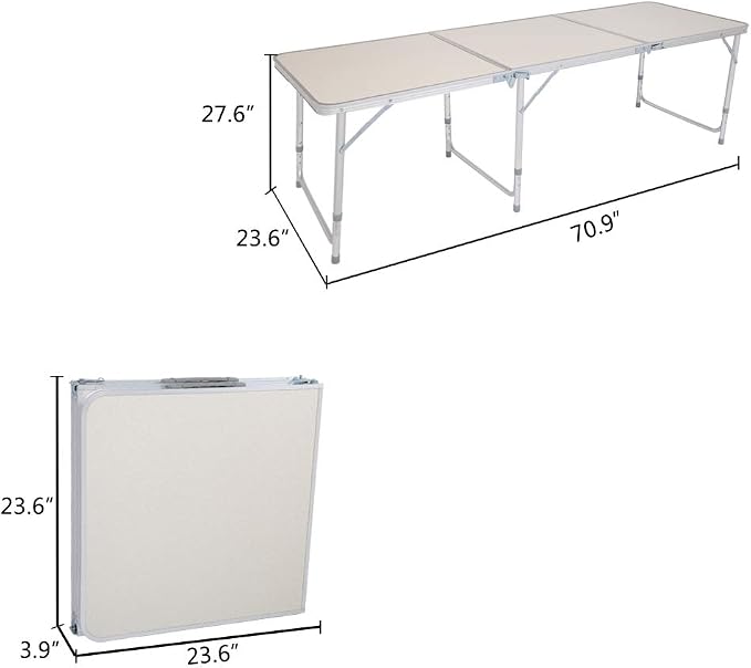 6 FT Folding Portable Aluminum Camping Table, Resistant Table for Indoor, Outdoor, Picnic, Party, Camping
