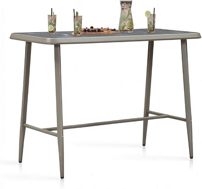 PURPLE LEAF Rectangular Patio Bar High Table Aluminum Stool Dining Table for Kitchen Indoor Outside Grey