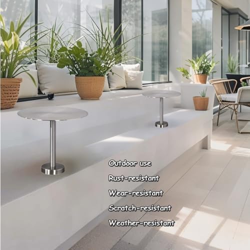Wall Mounted Small Round Stainless Steel Tray Table - Space-Saving Modern Pub Bar End Table for Indoor/Outdoor Use (1.64ft) - Perfect for Cafe & Booth Settings