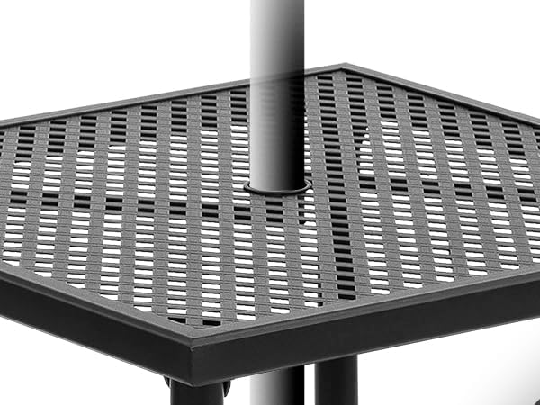 NUU GARDEN Outdoor Height Bar Table, 28" Square Patio Bistro Table with 1.57" Umbrella Hole and Mesh Metal Tabletop, Powder-Coated Metal Outside Furniture for Garden Lawn Poolside, Black with Gold