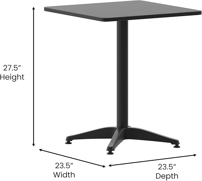Flash Furniture Mellie 23.5'' Square Aluminum Indoor-Outdoor Table with Base, Black