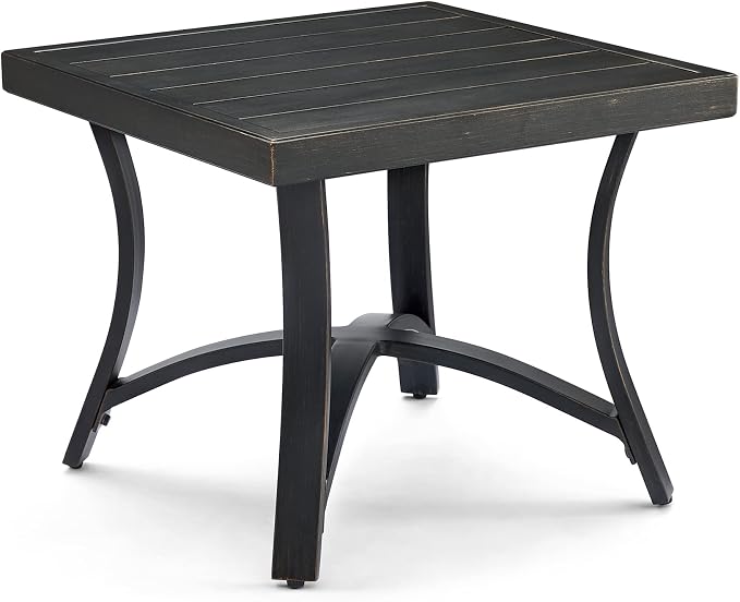 Ulax furniture Patio Side Table Square Outdoor End Table Outside Coffee Bistro Table, Black