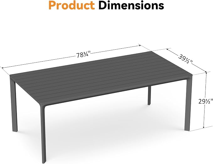 Modern Shade Cavo 79" All-Aluminum Outdoor Patio Dining Table, Minimalist Aluminum Patio Table with Elegant Easy-Clean Surface, Weather-Resistant Outdoor Dining Table for Garden, Indoor, Gray