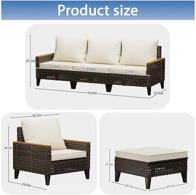 14 Piece Patio Furniture Set, All-Weather Wicker Rattan Outdoor Sectional Sofa Set with High Back and Thick Cushions, Large Conversation Set for Garden, Porch, Poolside, Beige