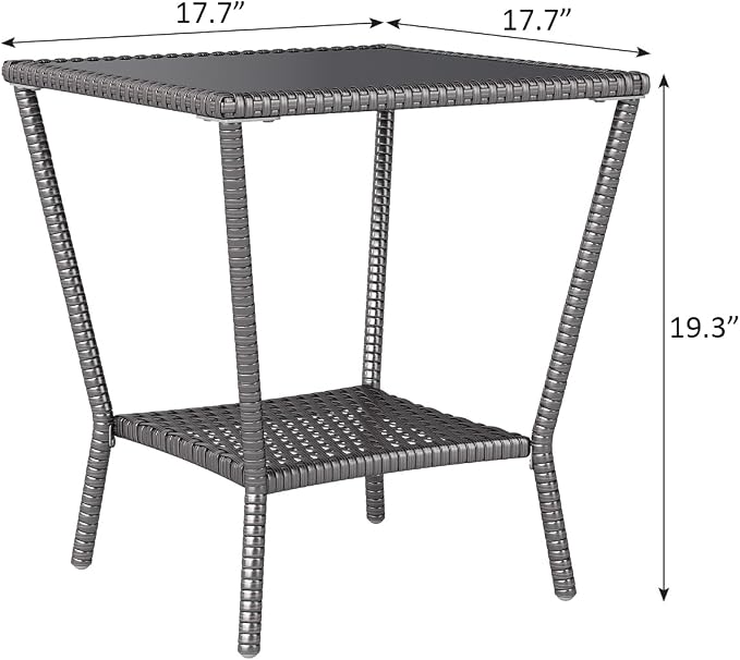 Kinfant Rattan Patio Side Table - Modern Wicker End Table, PE Rattan Coffee Table with Glass Top, Weather-Resistant Patio Furniture for Patio, Balcony, Garden, and Poolside (1, Black Brown)