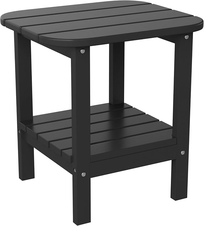 Flash Furniture Newport 2-Tier Adirondack Side Table - Recycled HDPE All-Weather Materials - Indoor/Outdoor - Black