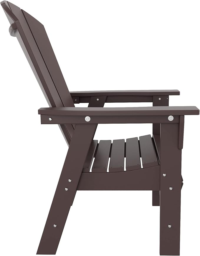 WestinTrends Malibu 6 Piece Adirondack Patio Dining Set with Bench, All Weather Poly Lumber Outdoor Table and Chairs, 71" Trestle Dining Table, 4 Adirondack Chair with Dining Bench, Dark Brown