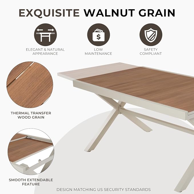 Grand patio 16-Piece Outdoor Dining Set, 14 Extra-Wide Folding Chairs & 2 Rectangle Expandable Table, Sling Mesh Patio Chairs with Wood Grain Table for Yard, Poolside, Deck, Apricot
