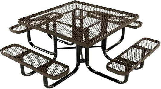 COATEDOUTDOORFURNITURE Heavy-Duty Portable Outdoor Kids Table with Umbrella Hole, Expanded Metal Kids Picnic Table, Commercial-Grade, Made in America (46 in, Square, Childrens, Textured Brown)