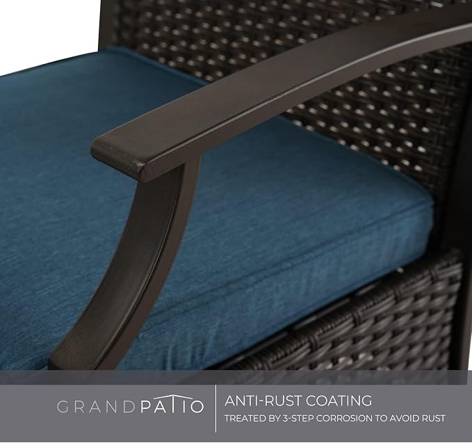 Grand patio 5-Piece Outdoor Furniture Sets Wicker Outdoor Patio Chairs with Olefin Cushions Ottomans and Coffee Table for Balcony Backyard Garden Poolside-Peacock Blue