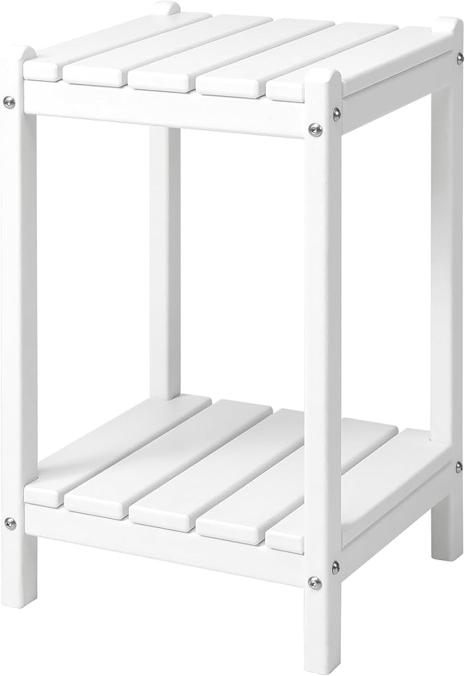 LZRS Adirondack Outdoor End Table, Pool Composite Patio Table,HDPE End Tables for Backyard,Pool, Indoor Companion, Easy Maintenance & Weather Resistant(White)