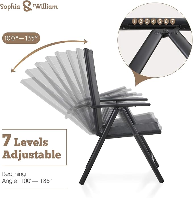 Sophia & William Patio Dining Set for 8, 8 Person Outdoor Dining Table Set with Expandable Metal Patio Table and 8 Foldable Textilene Patio Chairs, Black