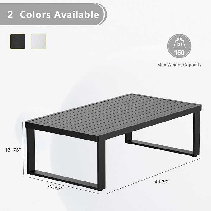 Aluminum Outdoor Patio Coffee Table for Deck, and Poolside (Black, All-Aluminum)