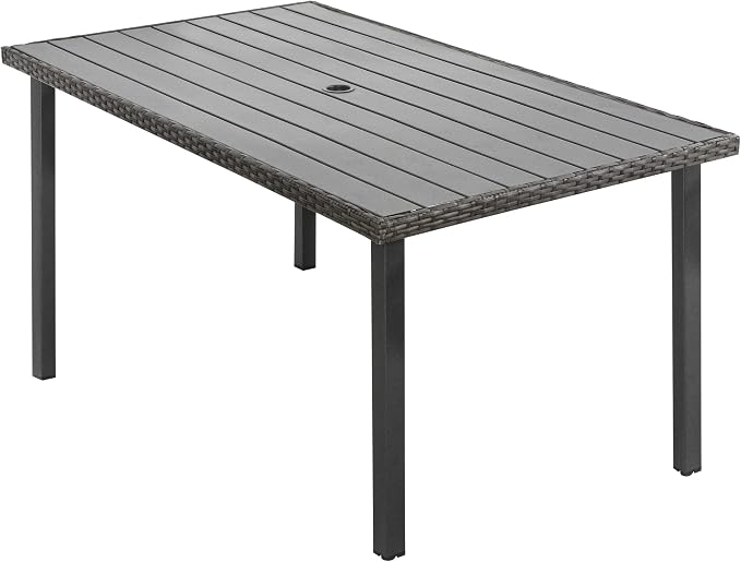 HAPPATIO Patio-Dining-Table-Outdoor-Furniture for 6, Patio Furniture Size 60 x 35 x 28.5, with Umbrella Hole Dia 2"