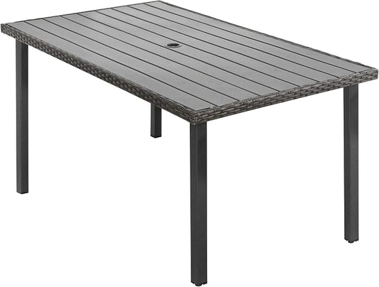 HAPPATIO Patio-Dining-Table-Outdoor-Furniture for 6, Patio Furniture Size 60 x 35 x 28.5, with Umbrella Hole Dia 2"