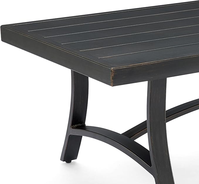 Ulax furniture Outdoor Coffee Table, Rectangle Aluminum Slat Table, Brown