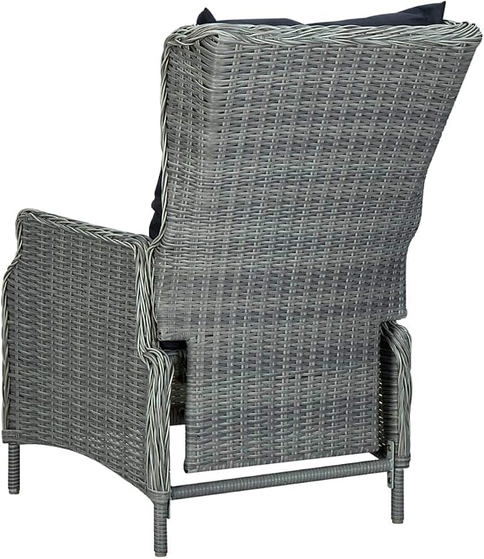 9 Piece Patio Dining Set Light Gray Poly Rattan | Adjustable Backrest Armchairs, Powder-Coated Steel Frame, Glass Tabletop, Removable Cushion Covers