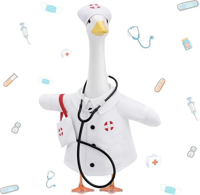 Doctor Goose Outfit for 23" Porch Goose, Healthcare Nurse Outfit Set with Clothes Stethoscope & Bag for Outdoor Lawn Garden Yard, Hospital School Classroom Decor