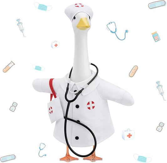 Doctor Goose Outfit for 23" Porch Goose, Healthcare Nurse Outfit Set with Clothes Stethoscope & Bag for Outdoor Lawn Garden Yard, Hospital School Classroom Decor