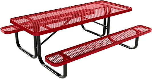 COATEDOUTDOORFURNITURE Heavy-Duty Portable Outdoor Kids Table, Expanded Metal Kids Picnic Table, Commercial-Grade Picnic Table, Made in America (6ft Rectangular, Childrens, Textured Red)