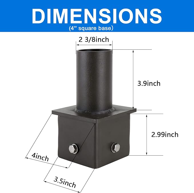 Tenon Adapter for 4 inch OD Square Pole Vertical Bracket Adapter with Slip Fitter Mount (2 3/8") Mounting Bracket Accessories for Outdoor Shoebox Lighting Parking Lot Light Street Light