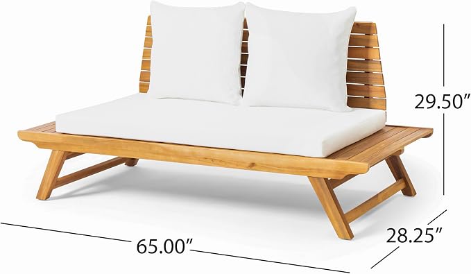 Christopher Knight Home Outdoor Acacia Wood 4 Seater Chat Set, Teak and White