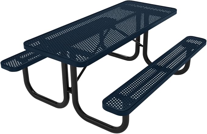COATEDOUTDOORFURNITURE Heavy-Duty Portable Outdoor Picnic Table, Thermoplastic Coated Punched Steel Commercial-Grade Patio Dining Furniture Made in America (6ft Rectangular, Dark Blue)