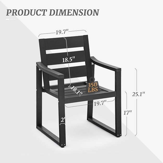 Cozyman HDPS Outdoor Dining Chairs Set of 6, 350LBS, Patio Dining Chairs with Armrest, All Weather Outdoor Kitchen Chairs with Square Frame Legs for Outdoor Indoor, Lawn, Garden, Backyard, Black