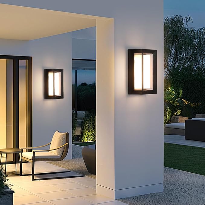 2-Pack 24W LED Outdoor Wall Lights,Exterior/Interior 3-Color Adjustable Sconces Lights, IP65 Waterproof 2100LM, Modern Wall Mount Lighting Fixtures, Aluminum Wall Lights,Compatible with Dimmers