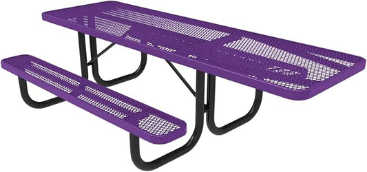 COATEDOUTDOORFURNITURE Heavy-Duty Portable ADA-Compliant Outdoor Picnic Table, Expanded Metal Patio Dining Furniture Made in America (8ft Rectangular, One-Side Handicap, Textured Purple)
