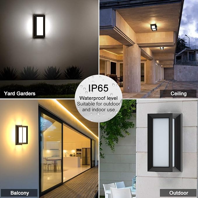 Outdoor Wall-Porch-Light, Modern Exterior LED Wall Sconce,24W-Led Matte Black Exterior Wall Fixtures,Mounted Wall Patio Lamps,3-Color-Changeable for Garage Walkway Backyard Garden