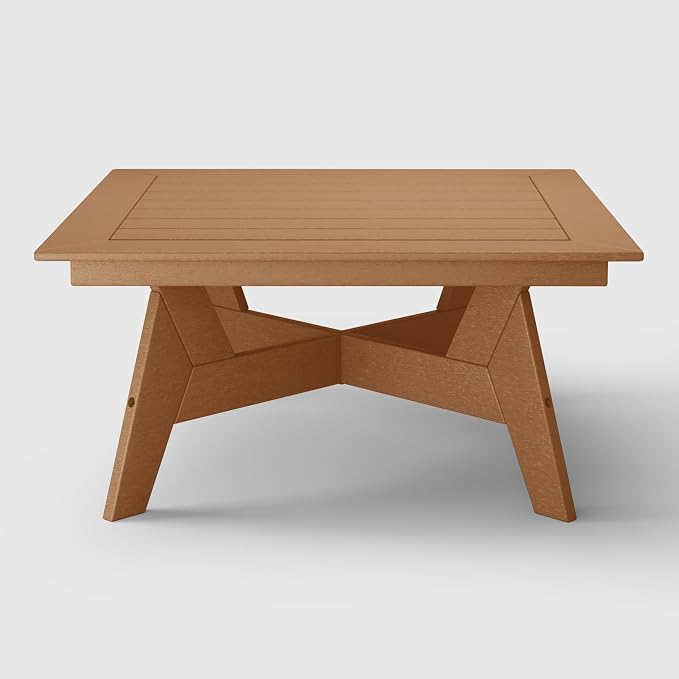 WestinTrends Avalon Modern Low Outdoor Patio Square HDPE Coffee Table, Teak