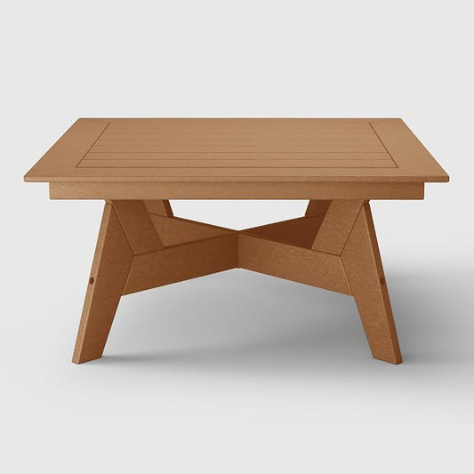 WestinTrends Avalon Modern Low Outdoor Patio Square HDPE Coffee Table, Teak