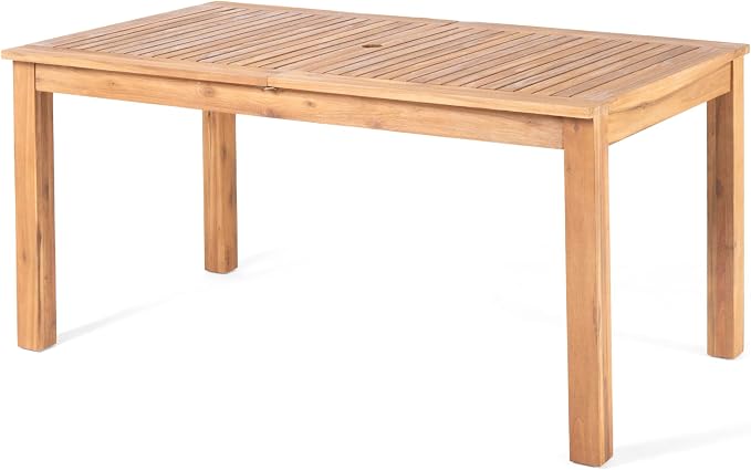 Christopher Knight Home 7 Piece Outdoor Dining Set Acacia Wood Expandable Table and 6 Wicker Chairs Light Grey Patio Dining Furniture Set with Teak Finish Wooden Frame for Garden Backyard Porch