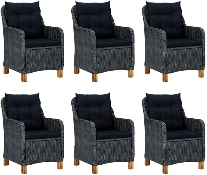 Afuera Living 7-Piece Round Outdoor Dining Set, Dark Gray PE Rattan and Solid Acacia Wood, Weather-Resistant, Removable Cushions, Modern Patio Furniture for Garden, Terrace or Balcony Seating