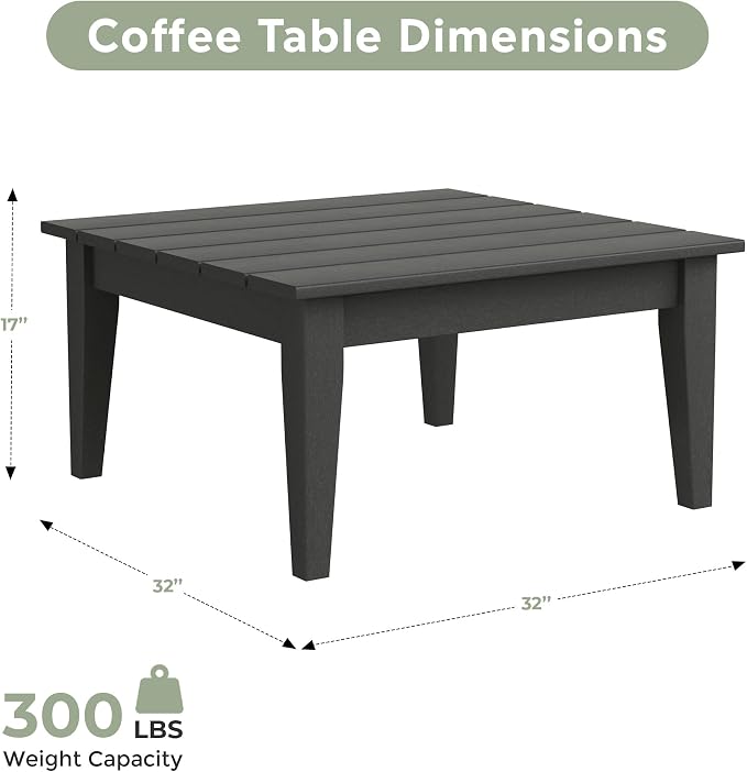 WestinTrends Ashore Outdoor Coffee Table, 32 Inch All Weather Poly Lumber Adirondack Patio Coffee Table Square Low Table, Gray