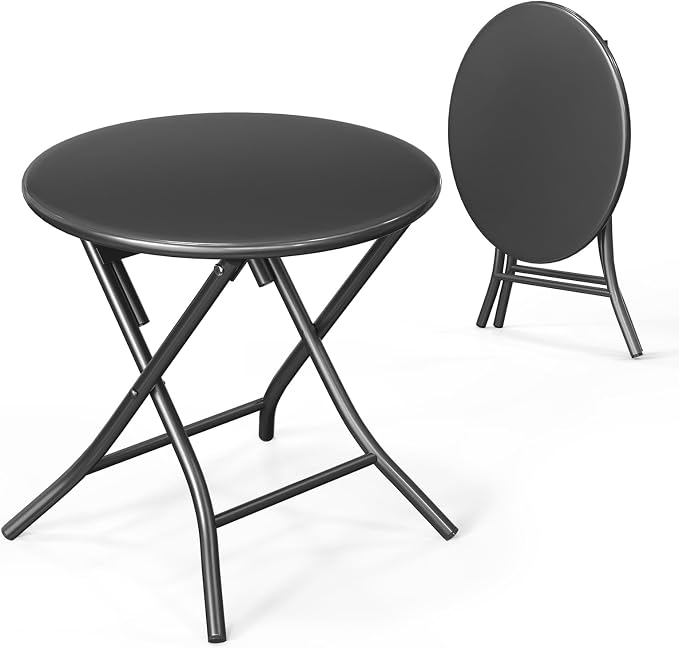 VINGLI Patio Metal Folding Side Table, Portable Small Outdoor Folding Round Table, Perfect for Indoor and Outdoor Spaces Like Balconies, Backyards, Porches, and Patios.Black（1 Pack）
