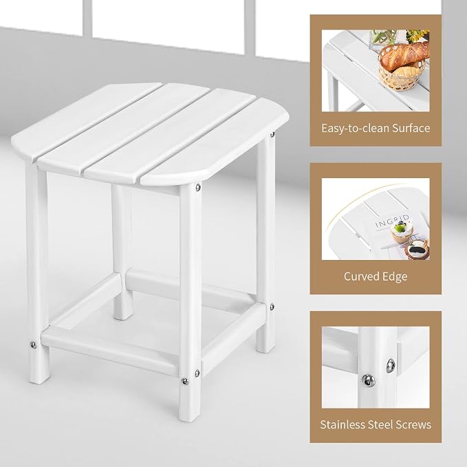 Giantex Outdoor Side Table, 18-Inch Small Patio Table, Weather Resistant HDPE Adirondack Table, Square Tea Table for Backyard, Poolside, Garden, Balcony, Outside End Table, White