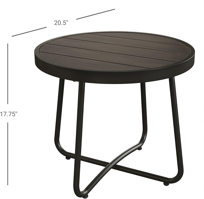 Grand patio 20-in Outdoor Small Side Table, Round Side Table with Imitation Wood Top, Modern Accent End Table for Patio Living Room, Dark Grey
