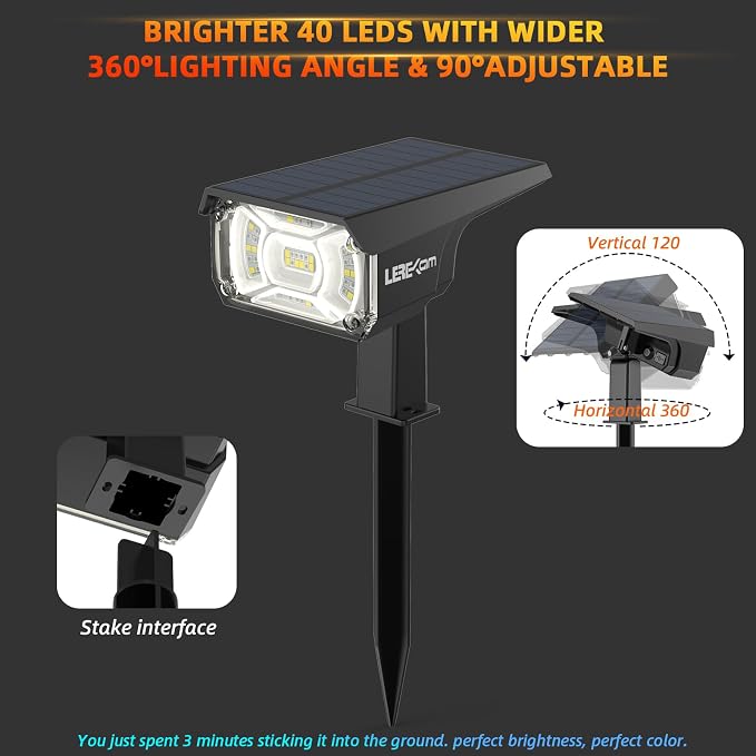 Solar Outdoor Lights,40 LEDs Color Changing RGB Solar Landscape Path Lights,USB & Solar Powered Multicoloured Spotlights,14 Colors Auto Cycling Spotlights for Yard,Garden,2 Pack