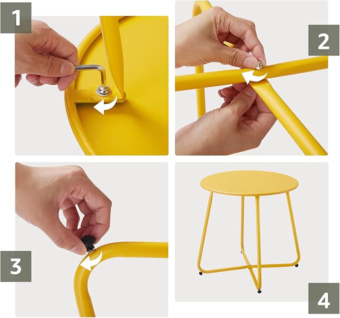 Meluvici Patio Small Outdoor Side Table Waterproof Round Metal Steel Side Table Weather Resistant Portable Outdoor and Indoor End Table for Garden Balcony Yard, Yellow